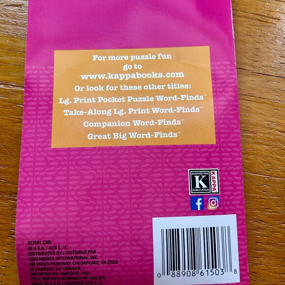 KAPPA 088908615038 Puzzle Pocket (58 Different Puzzles) Word-Find Volume 233 NEW - Picture 2 of 2